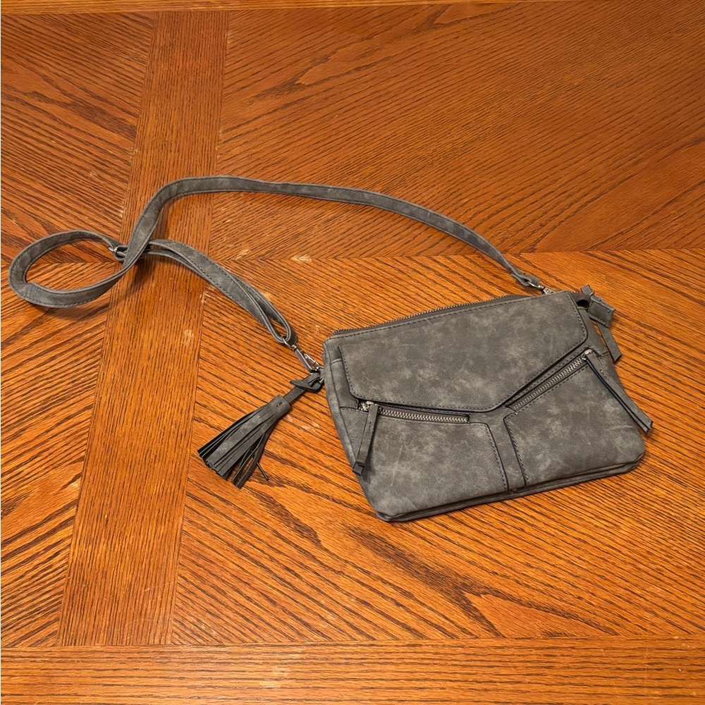 Front Long Strap Shoulder Hipster "Envelope" Purse Grey Faux Leather